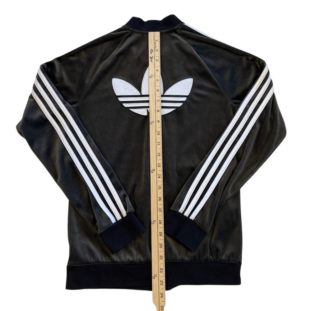 Adidas Track Jacket Girl Large Gray Velour Velvet Full Zip Streetwear Hip Hop - Picture 8 of 10